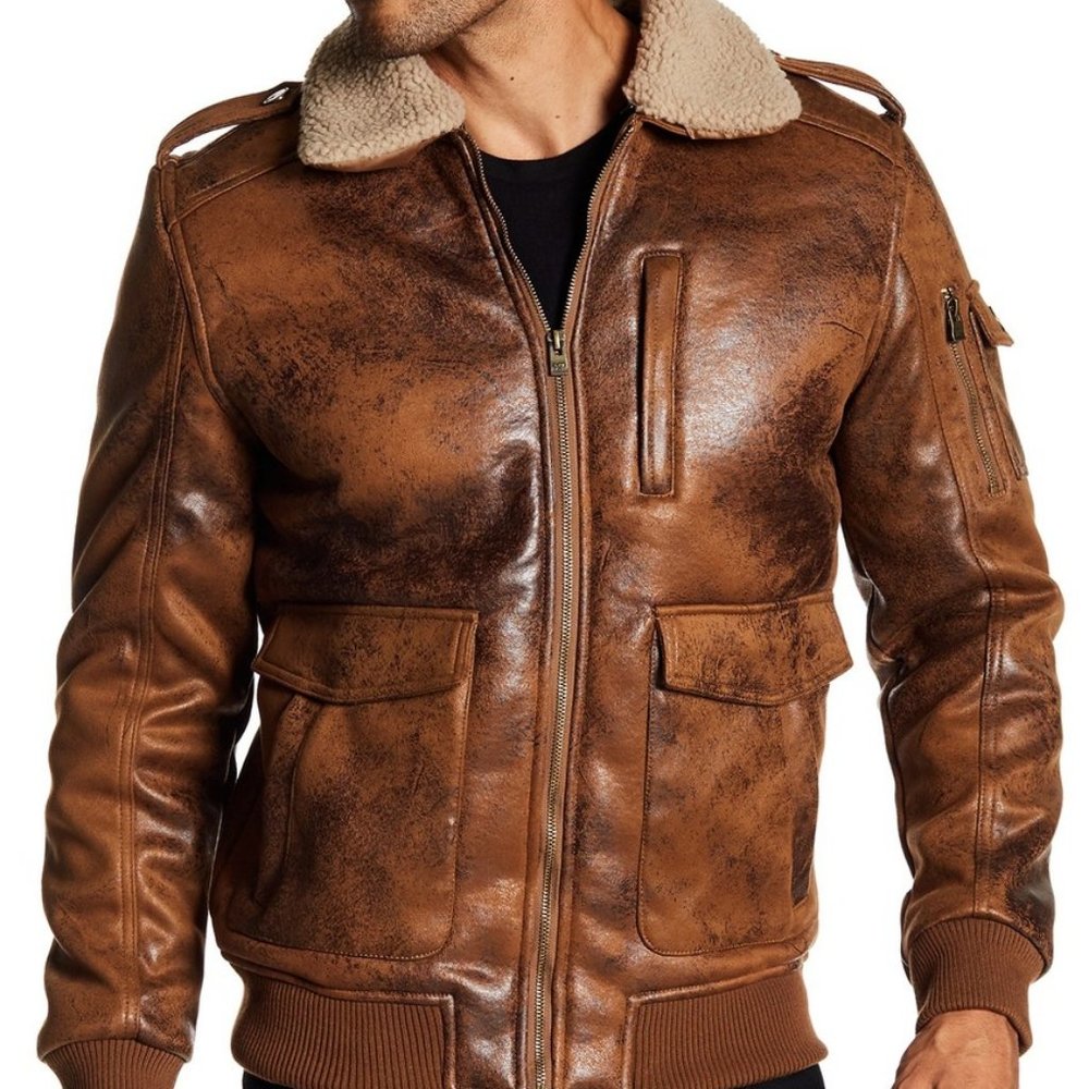 XRAY Shearling Faux Fur Leather Bomber Jacket L